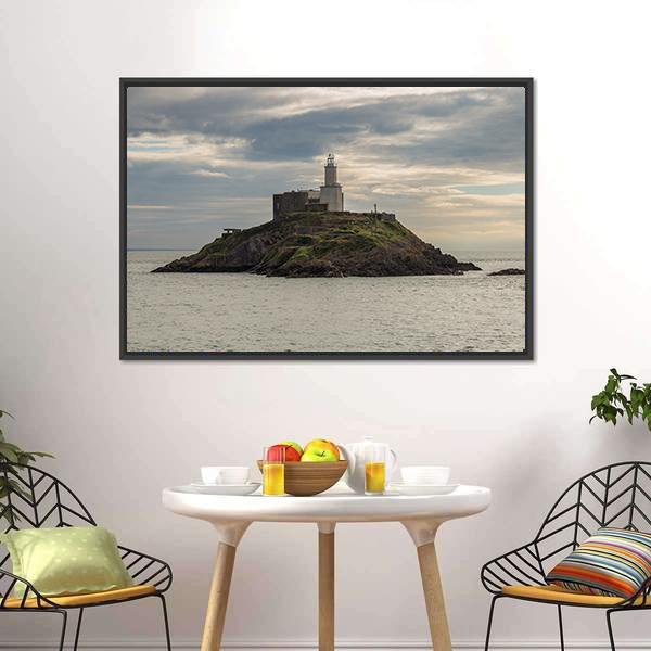 Mumbles Lighthouse Canvas Wall Art-1 Piece-Floating Frame-24" x 16"-Tiaracle