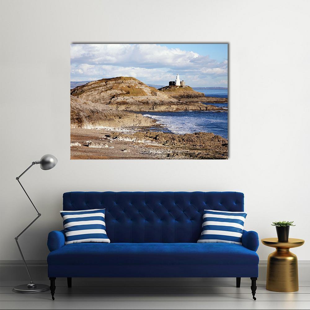 Mumbles With It's lighthouse Canvas Wall Art-5 Pop-Gallery Wrap-47" x 32"-Tiaracle