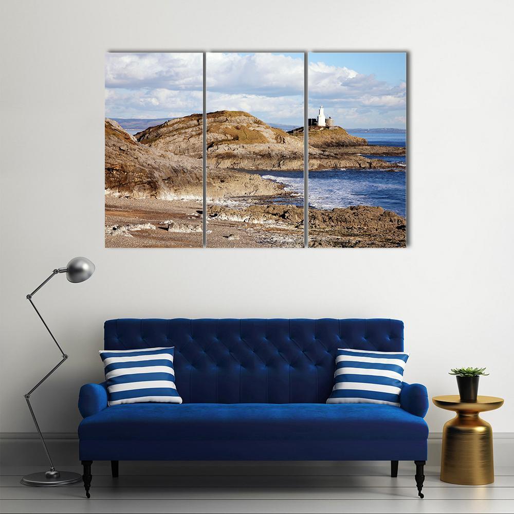 Mumbles With It's lighthouse Canvas Wall Art-3 Horizontal-Gallery Wrap-37" x 24"-Tiaracle