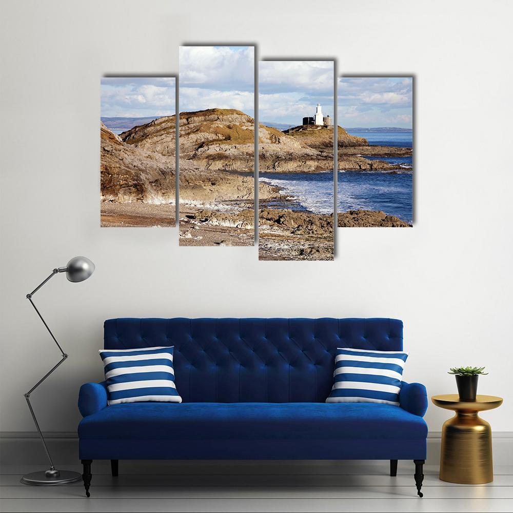 Mumbles With It's lighthouse Canvas Wall Art-4 Pop-Gallery Wrap-50" x 32"-Tiaracle