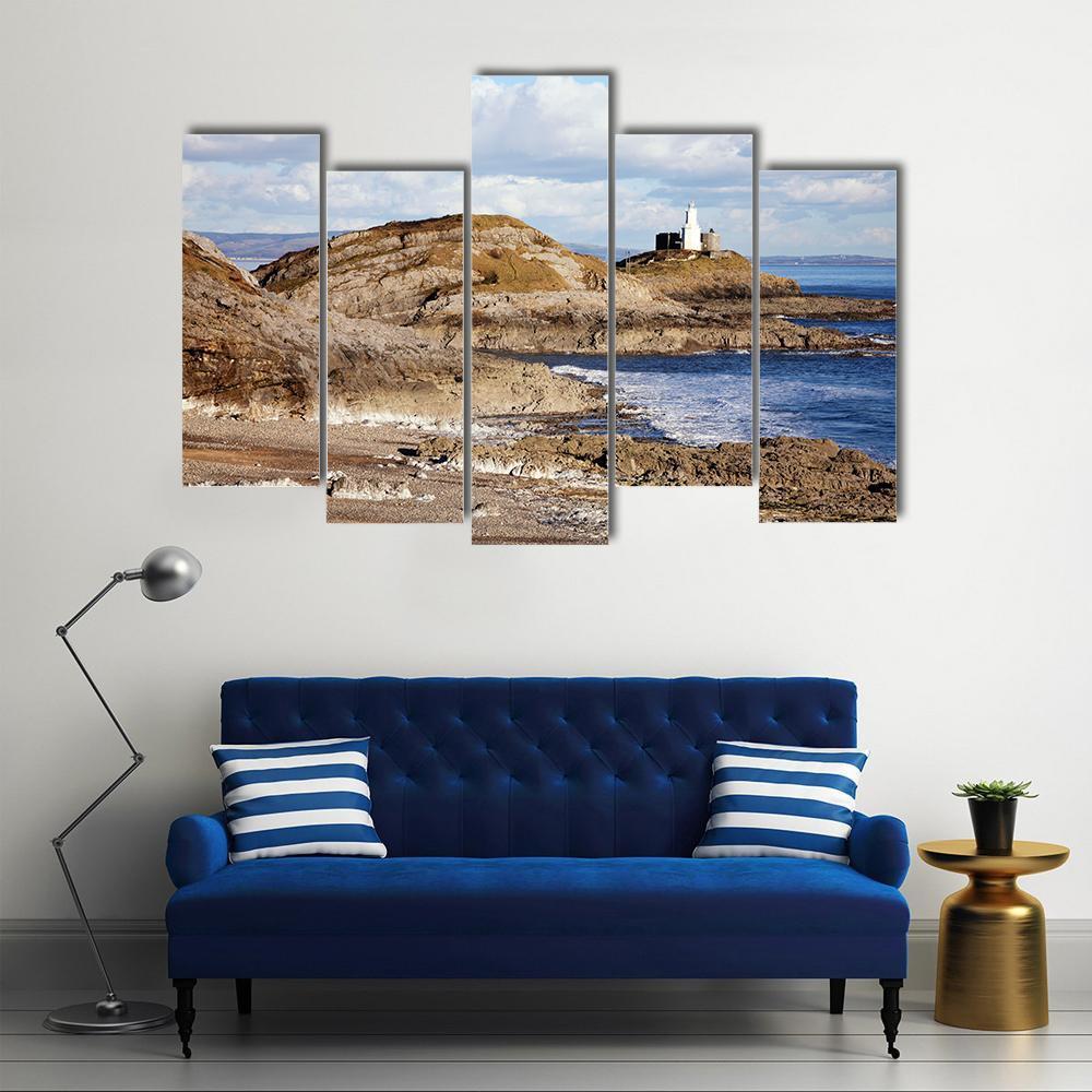 Mumbles With It's lighthouse Canvas Wall Art-5 Pop-Gallery Wrap-47" x 32"-Tiaracle