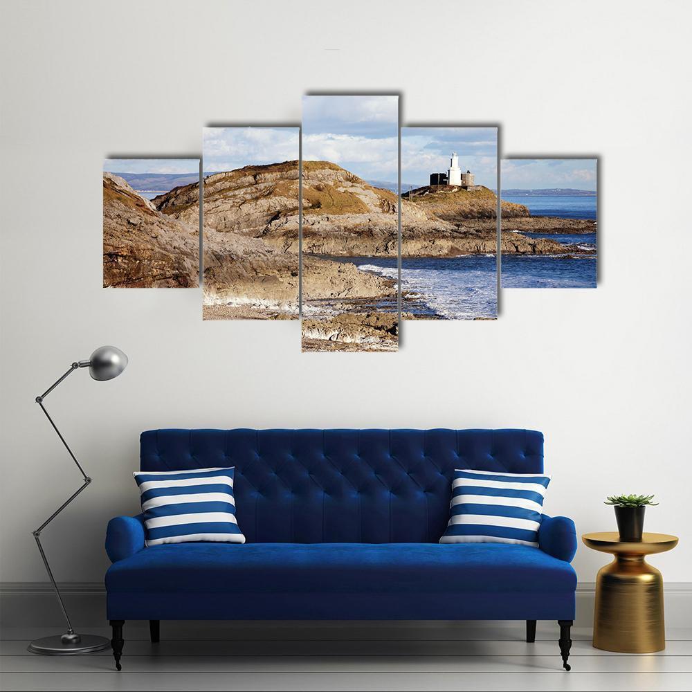 Mumbles With It's lighthouse Canvas Wall Art-5 Star-Gallery Wrap-62" x 32"-Tiaracle