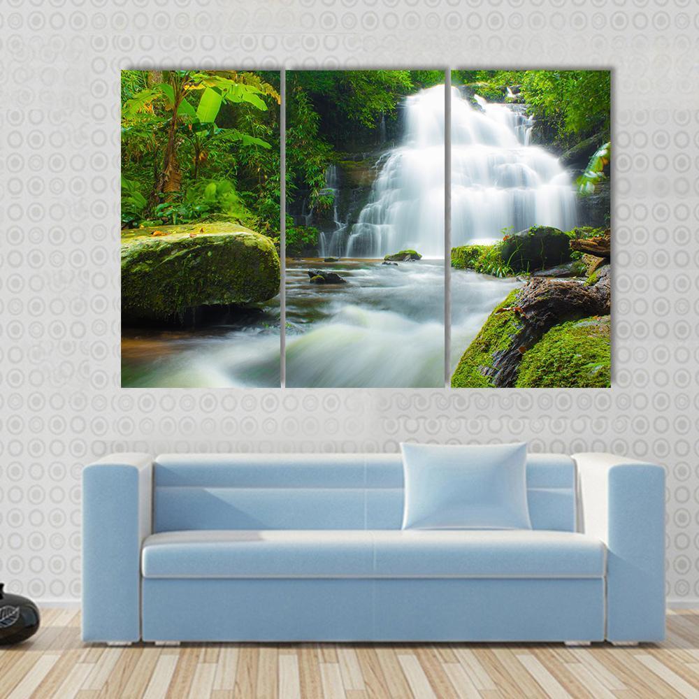 Mundaeng Waterfall Thailand Canvas Wall Art-3 Horizontal-Gallery Wrap-37" x 24"-Tiaracle
