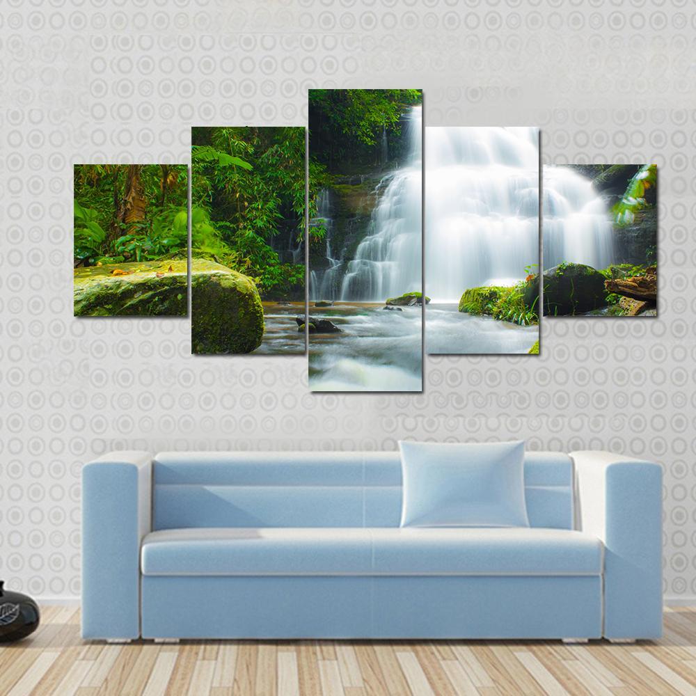 Mundaeng Waterfall Thailand Canvas Wall Art-5 Star-Gallery Wrap-62" x 32"-Tiaracle