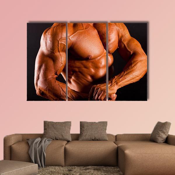 Man Showing Muscles Canvas Wall Art-3 Horizontal-Gallery Wrap-37&quot; x 24&quot;-Tiaracle
