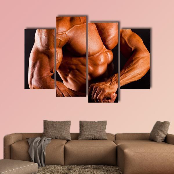 Man Showing Muscles Canvas Wall Art-4 Pop-Gallery Wrap-50&quot; x 32&quot;-Tiaracle