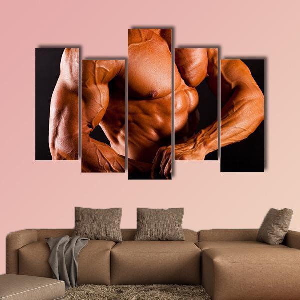 Man Showing Muscles Canvas Wall Art-5 Pop-Gallery Wrap-47&quot; x 32&quot;-Tiaracle
