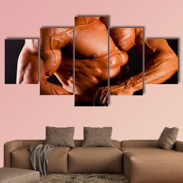 Man Showing Muscles Canvas Wall Art-5 Star-Gallery Wrap-62" x 32"-Tiaracle