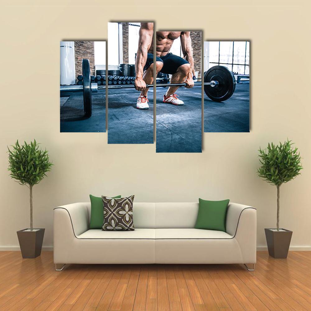 Muscular Man Workout Canvas Wall Art-4 Pop-Gallery Wrap-50&quot; x 32&quot;-Tiaracle