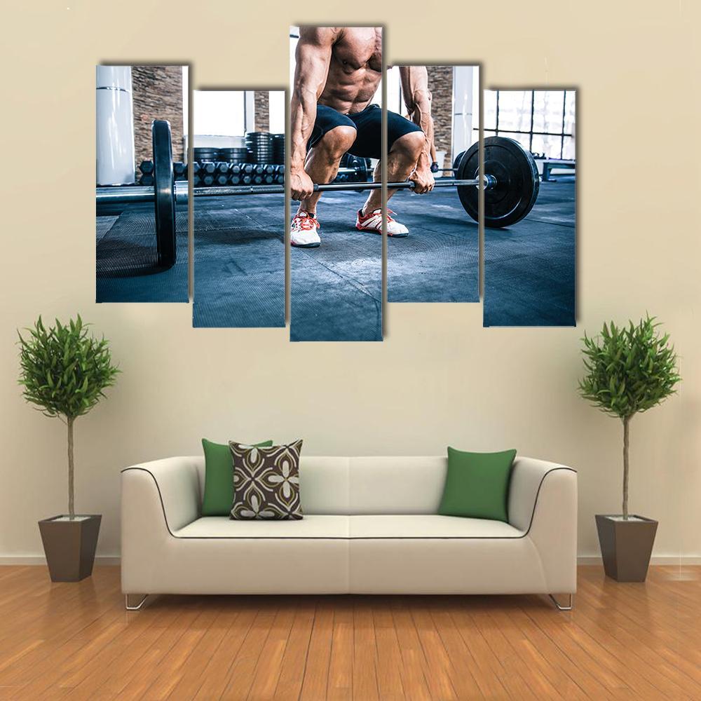 Muscular Man Workout Canvas Wall Art-5 Pop-Gallery Wrap-47&quot; x 32&quot;-Tiaracle