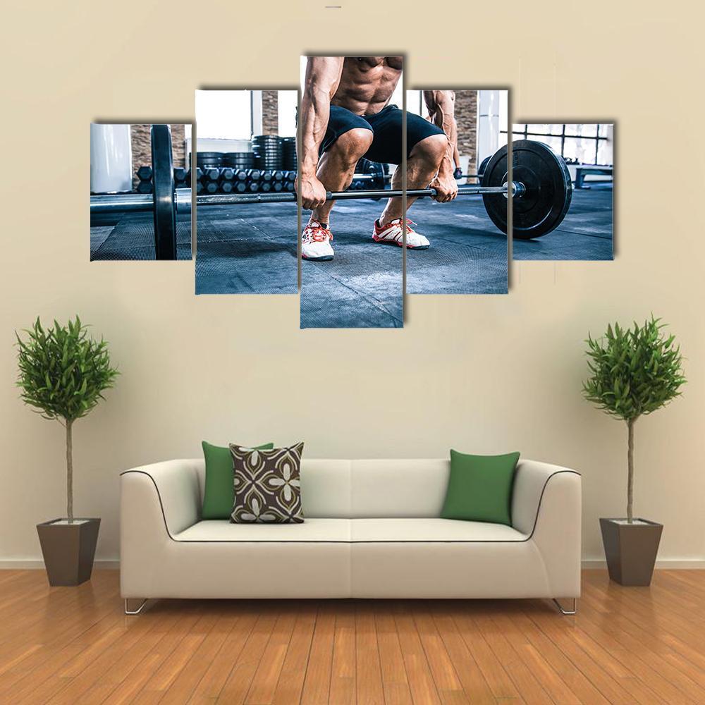 Muscular Man Workout Canvas Wall Art-3 Horizontal-Gallery Wrap-37" x 24"-Tiaracle