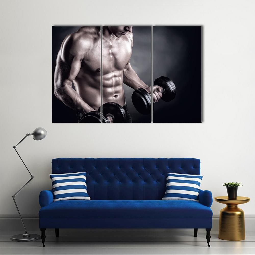 Man Lifting Weight Canvas Wall Art-3 Horizontal-Gallery Wrap-37&quot; x 24&quot;-Tiaracle