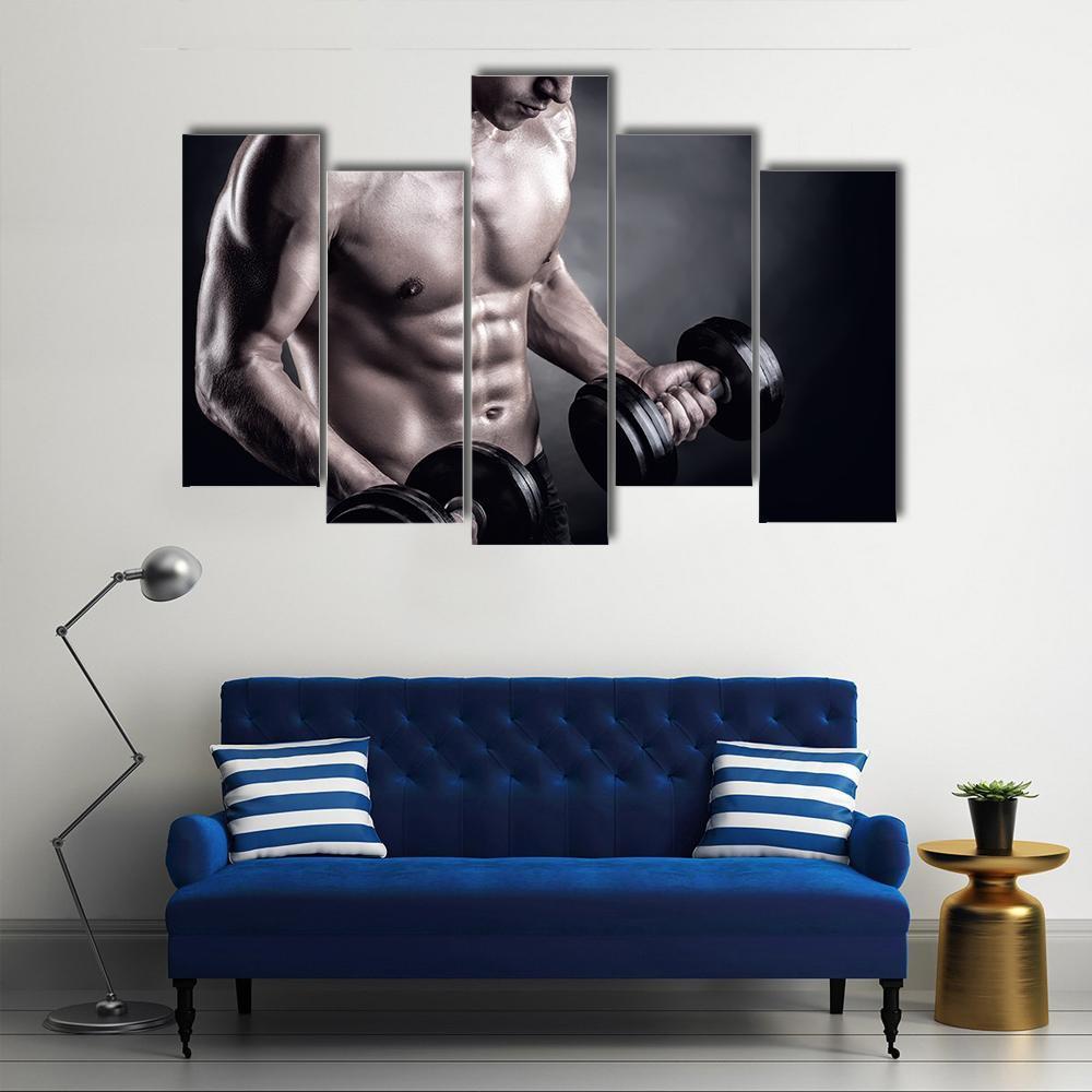 Man Lifting Weight Canvas Wall Art-5 Pop-Gallery Wrap-47&quot; x 32&quot;-Tiaracle
