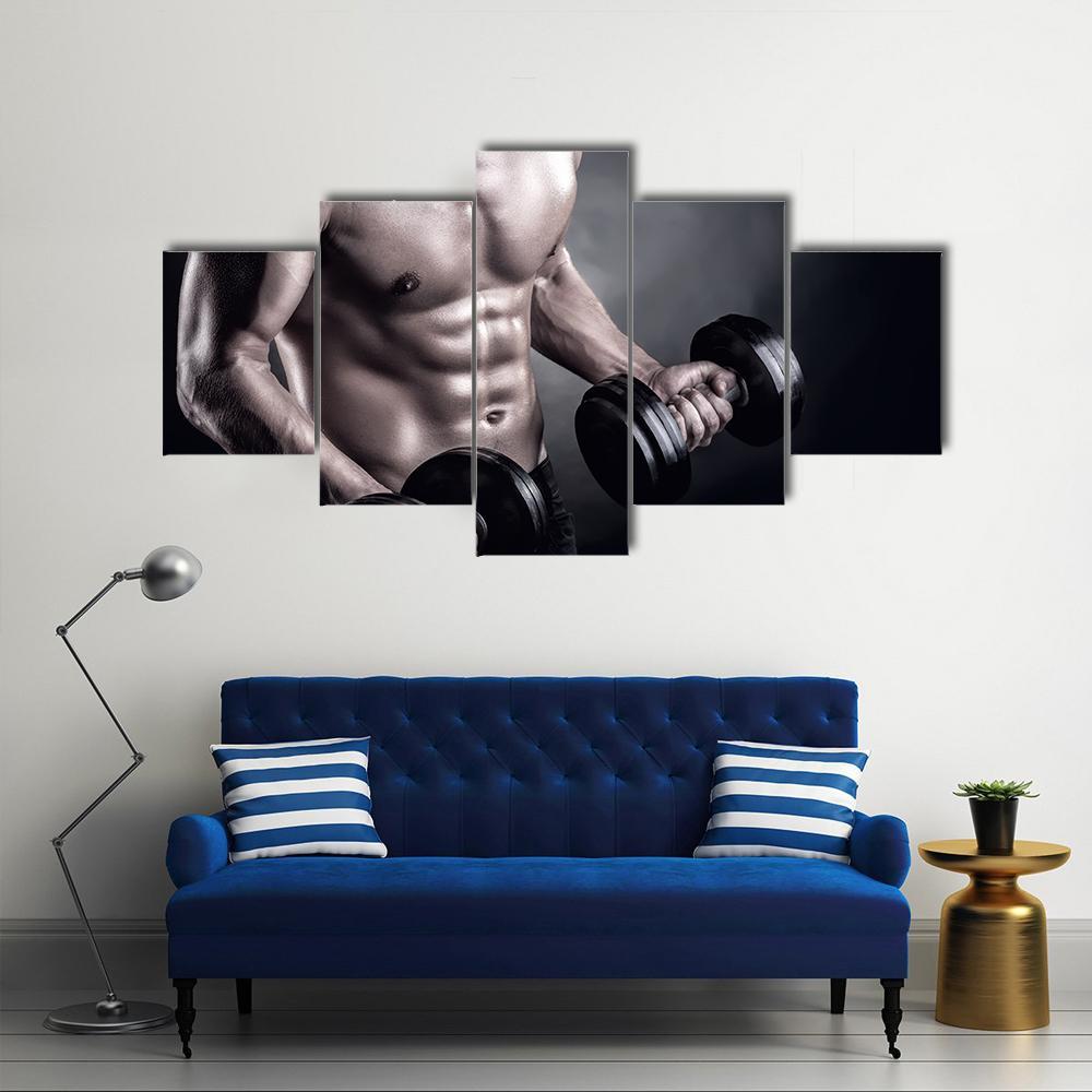 Man Lifting Weight Canvas Wall Art-5 Star-Gallery Wrap-62" x 32"-Tiaracle