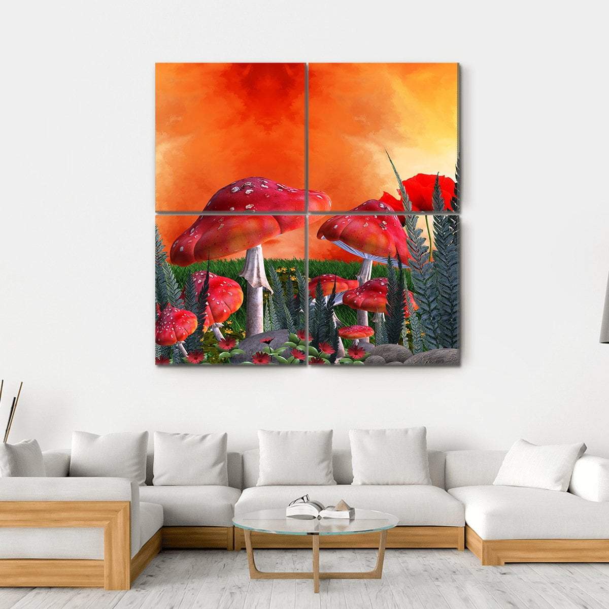 Magical Mushrooms Canvas Wall Art-4 Square-Gallery Wrap-17" x 17"-Tiaracle