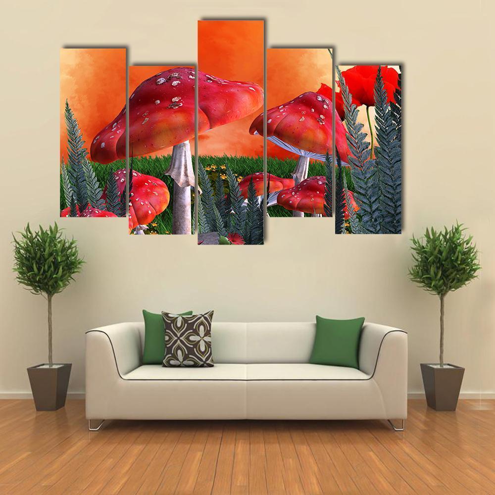 Magical Mushrooms Canvas Wall Art-5 Pop-Gallery Wrap-47" x 32"-Tiaracle