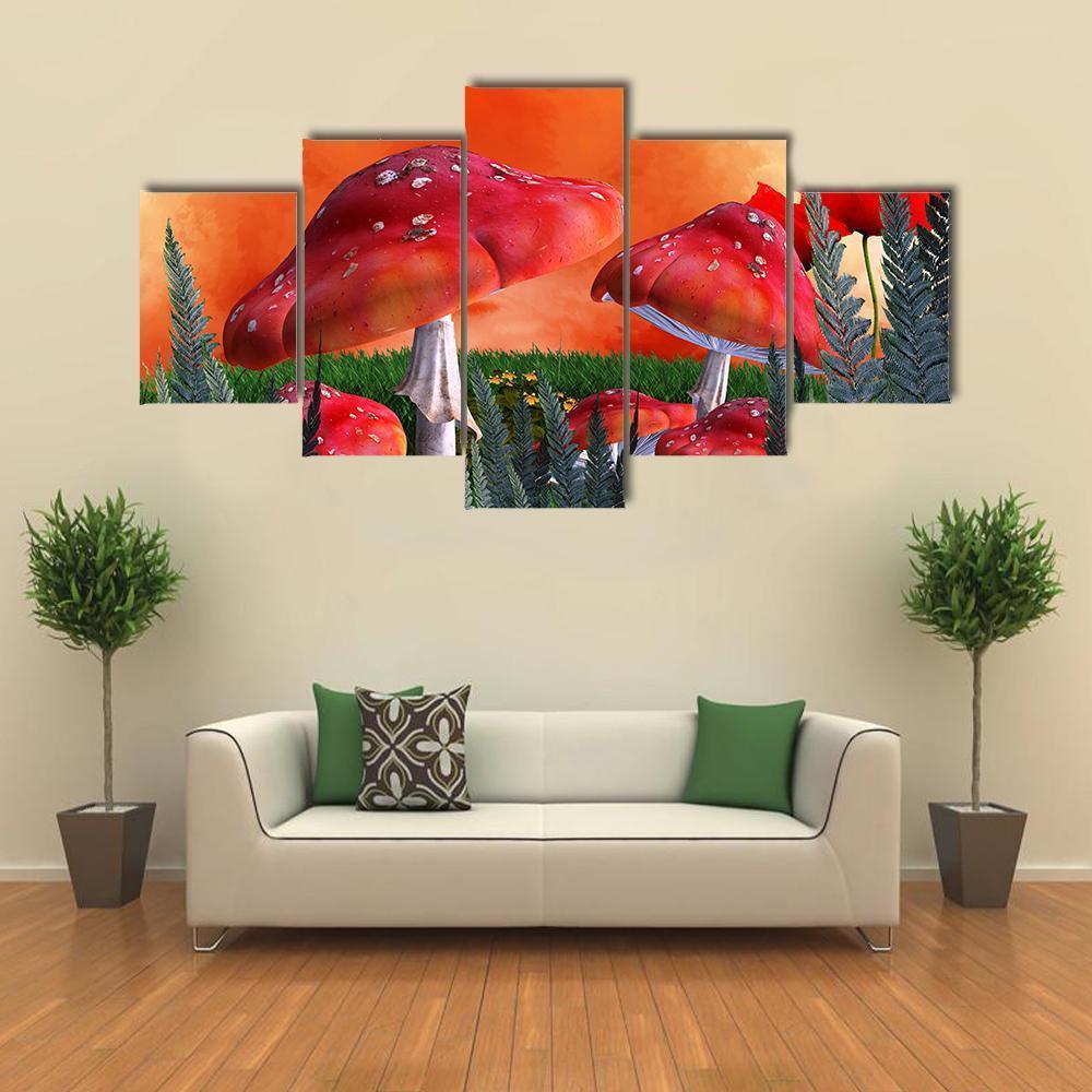 Magical Mushrooms Canvas Wall Art-5 Star-Gallery Wrap-62" x 32"-Tiaracle