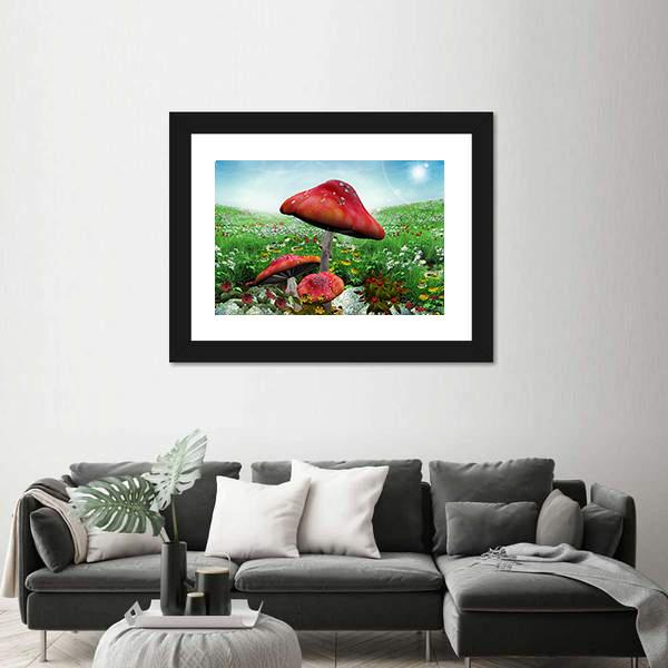 Mushrooms With Flowers Canvas Wall Art-3 Horizontal-Gallery Wrap-25" x 16"-Tiaracle