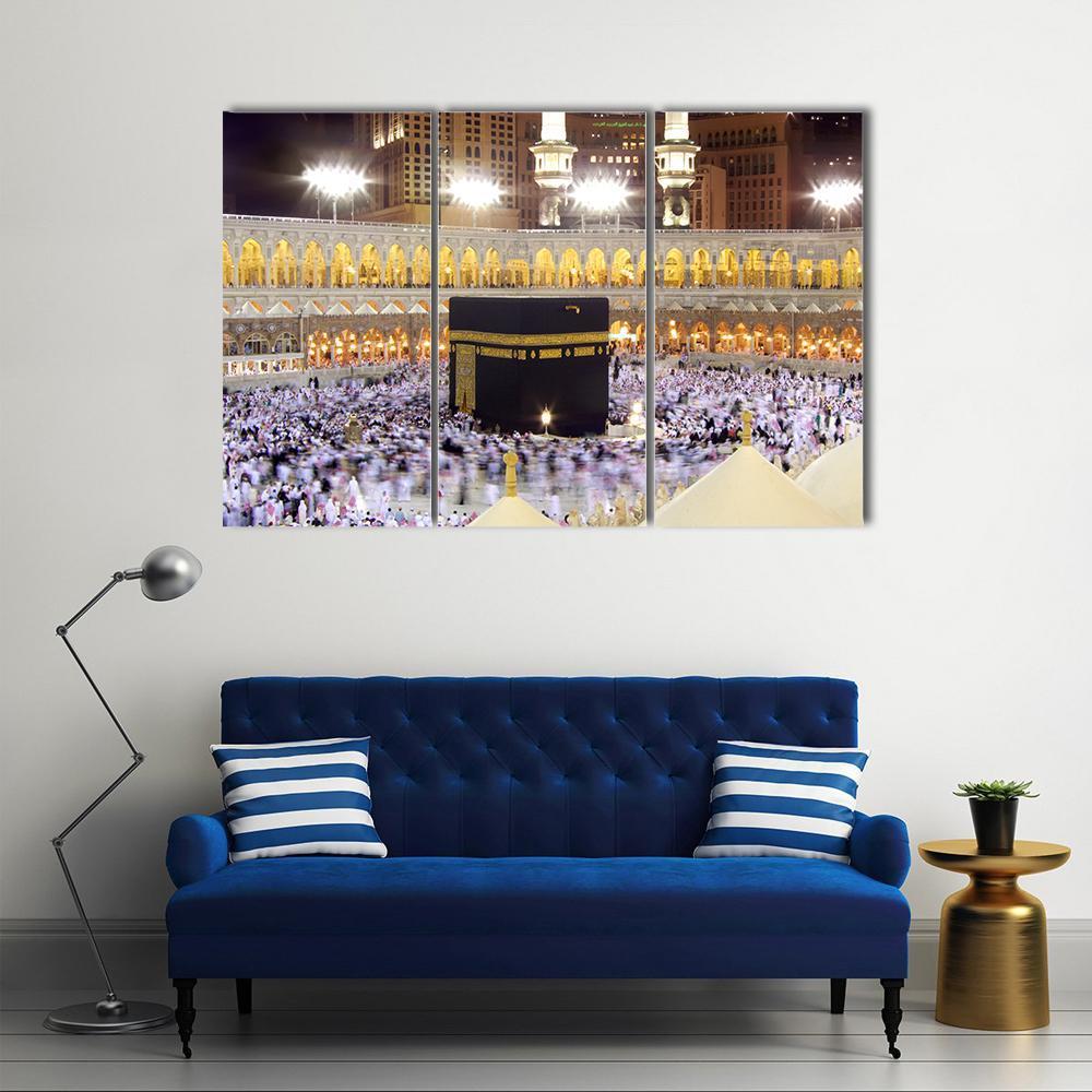 Kaaba At Night Canvas Wall Art-3 Horizontal-Gallery Wrap-37" x 24"-Tiaracle