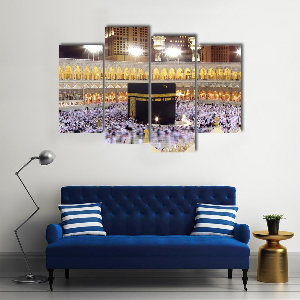 Kaaba At Night Canvas Wall Art-4 Pop-Gallery Wrap-50" x 32"-Tiaracle