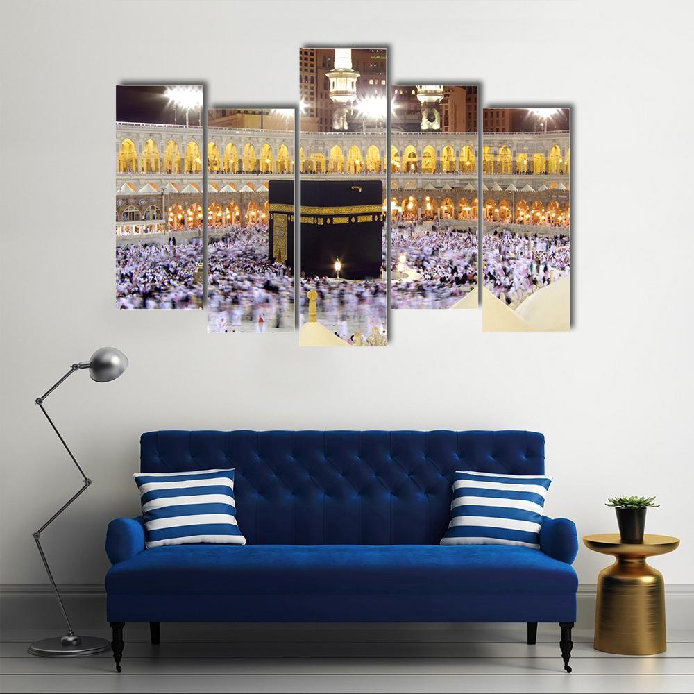 Kaaba At Night Canvas Wall Art-5 Pop-Gallery Wrap-47" x 32"-Tiaracle