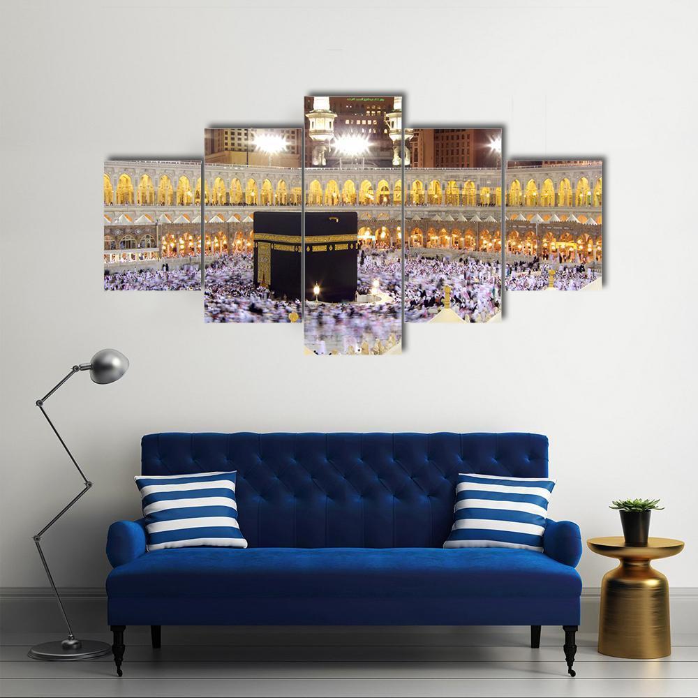 Kaaba At Night Canvas Wall Art-5 Star-Gallery Wrap-62" x 32"-Tiaracle
