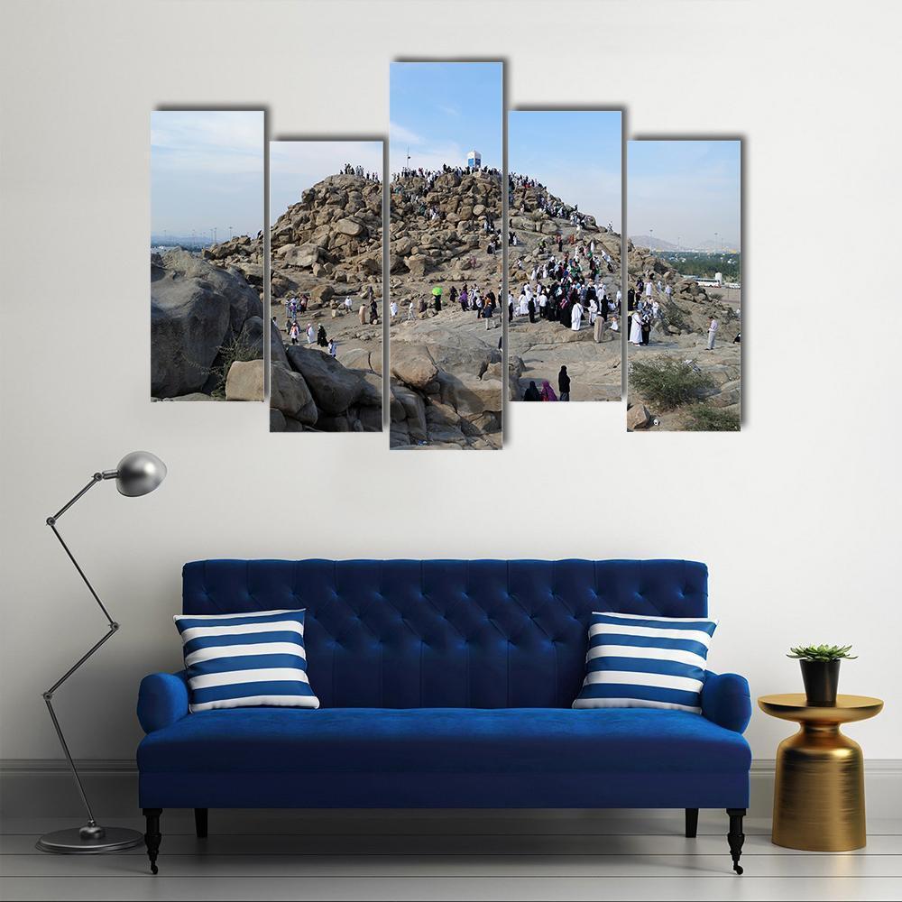 Muslims At Mount Arafat Canvas Wall Art-5 Pop-Gallery Wrap-47" x 32"-Tiaracle