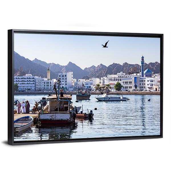 Muttrah Fish Docks Canvas Wall Art-3 Horizontal-Gallery Wrap-25" x 16"-Tiaracle