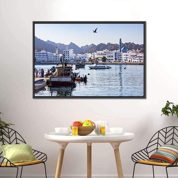 Muttrah Fish Docks Canvas Wall Art-3 Horizontal-Gallery Wrap-25" x 16"-Tiaracle