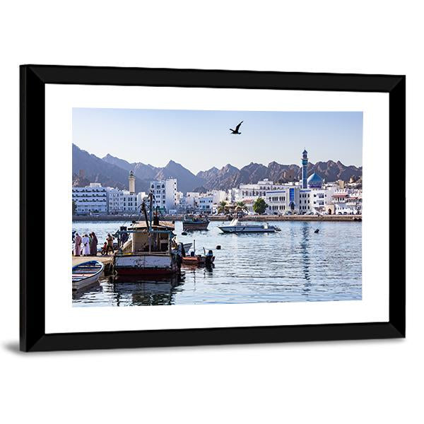 Muttrah Fish Docks Canvas Wall Art-3 Horizontal-Gallery Wrap-25" x 16"-Tiaracle