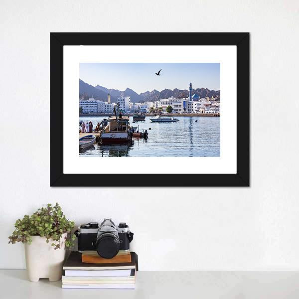 Muttrah Fish Docks Canvas Wall Art-1 Piece-Framed Print-20" x 16"-Tiaracle