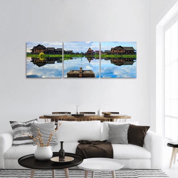 Boat In Inle Lake Panoramic Canvas Wall Art-1 Piece-36" x 12"-Tiaracle