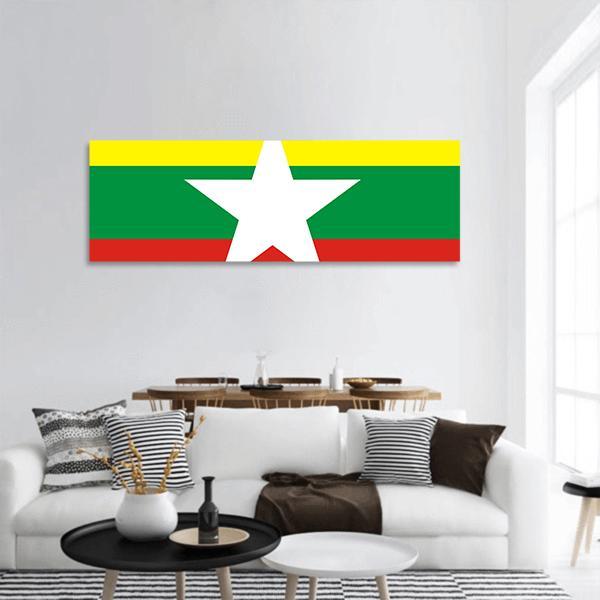Myanmar Flag Panoramic Canvas Wall Art-1 Piece-36" x 12"-Tiaracle
