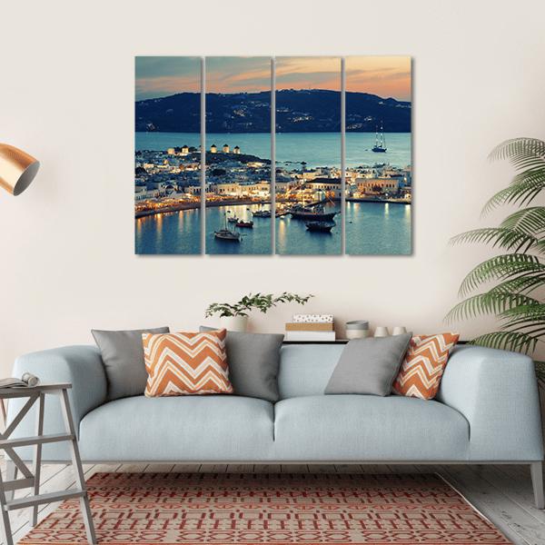 Mykonos Bay At Sunset Canvas Wall Art-4 Horizontal-Gallery Wrap-34" x 24"-Tiaracle