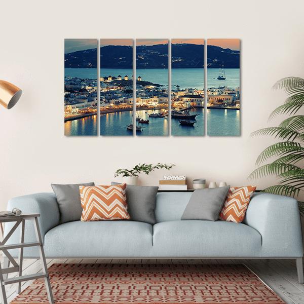 Mykonos Bay At Sunset Canvas Wall Art-5 Horizontal-Gallery Wrap-22" x 12"-Tiaracle