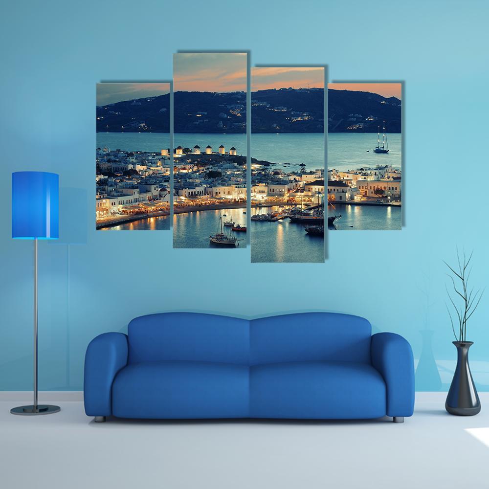 Mykonos Bay At Sunset Canvas Wall Art-4 Pop-Gallery Wrap-50" x 32"-Tiaracle