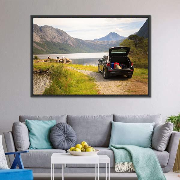 Car On Myrdal Lake Canvas Wall Art-3 Horizontal-Gallery Wrap-25" x 16"-Tiaracle