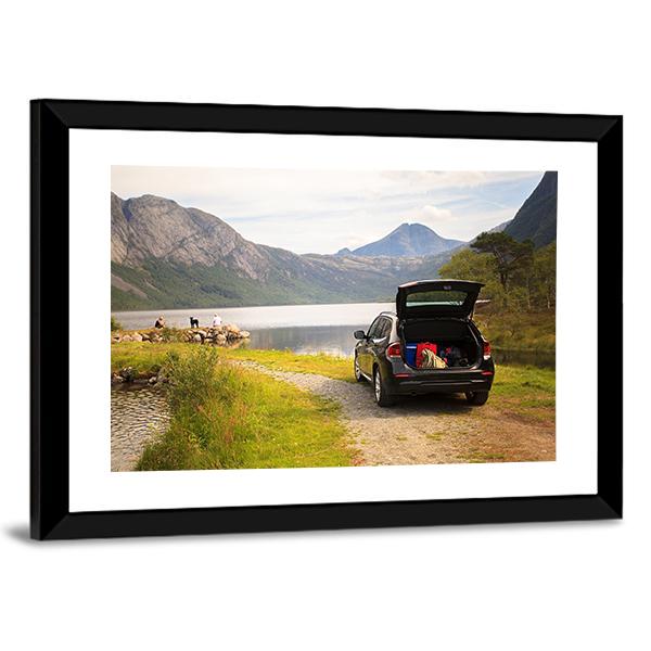 Car On Myrdal Lake Canvas Wall Art-3 Horizontal-Gallery Wrap-25" x 16"-Tiaracle