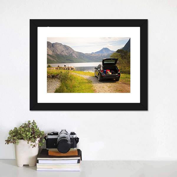 Car On Myrdal Lake Canvas Wall Art-1 Piece-Framed Print-20" x 16"-Tiaracle