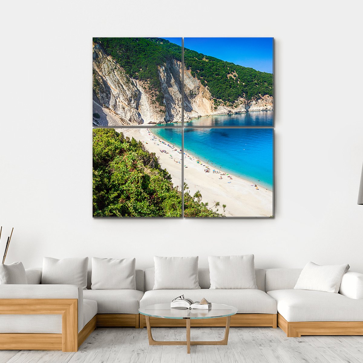 Myrtos Beach Greece Canvas Wall Art-4 Square-Gallery Wrap-17" x 17"-Tiaracle