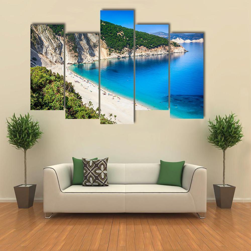 Myrtos Beach Greece Canvas Wall Art-5 Pop-Gallery Wrap-47" x 32"-Tiaracle