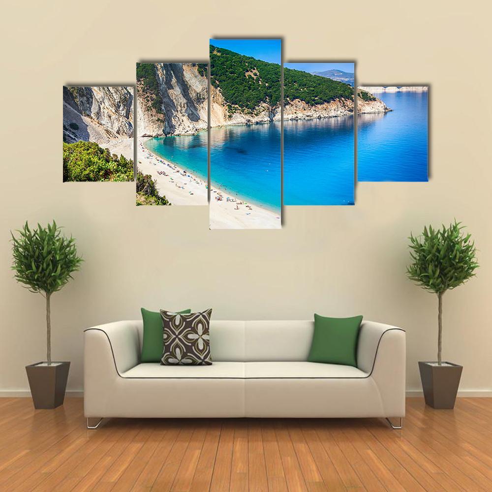 Myrtos Beach Greece Canvas Wall Art-5 Star-Gallery Wrap-62" x 32"-Tiaracle