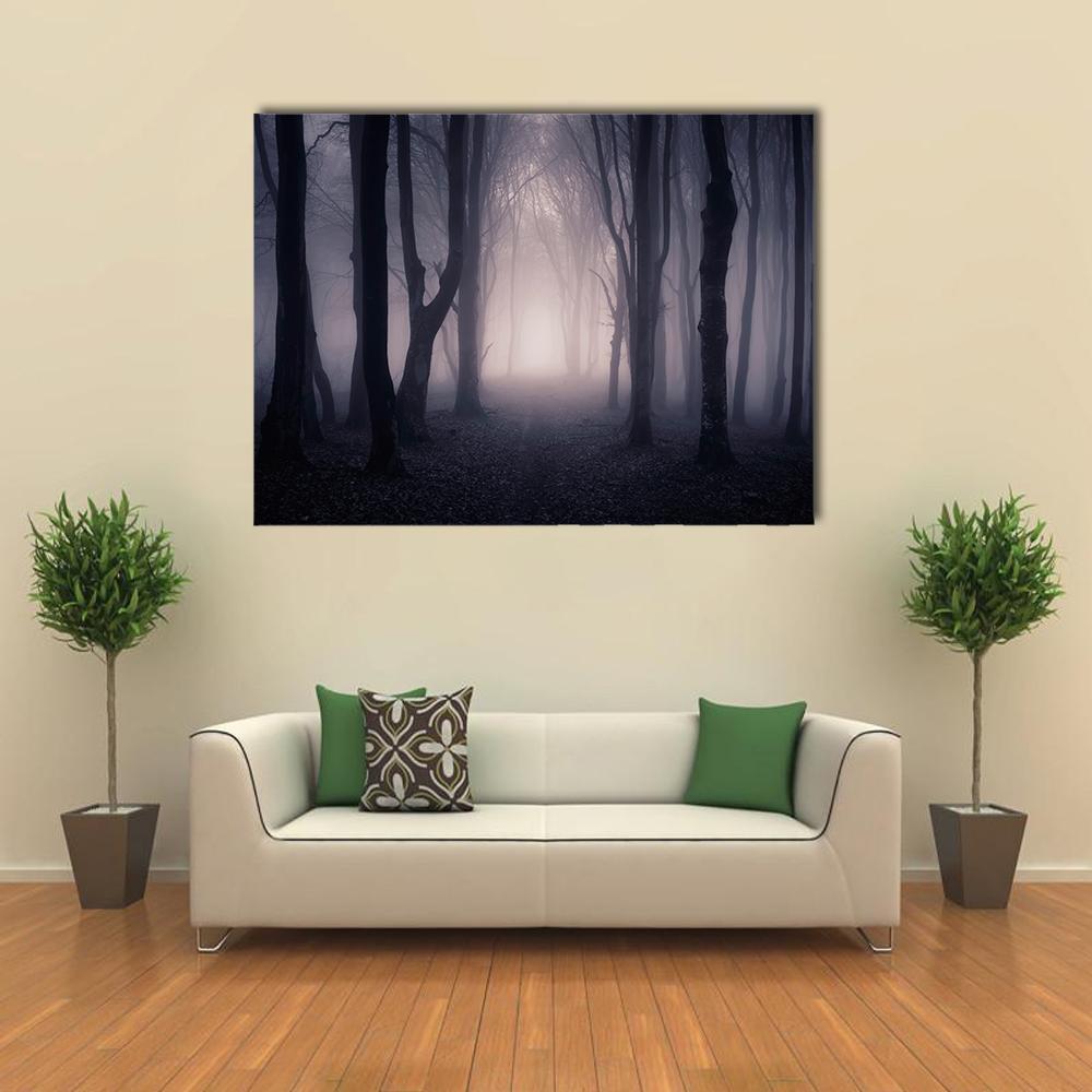 Dark Foggy Forest Path Canvas Wall Art-1 Piece-Gallery Wrap-36" x 24"-Tiaracle