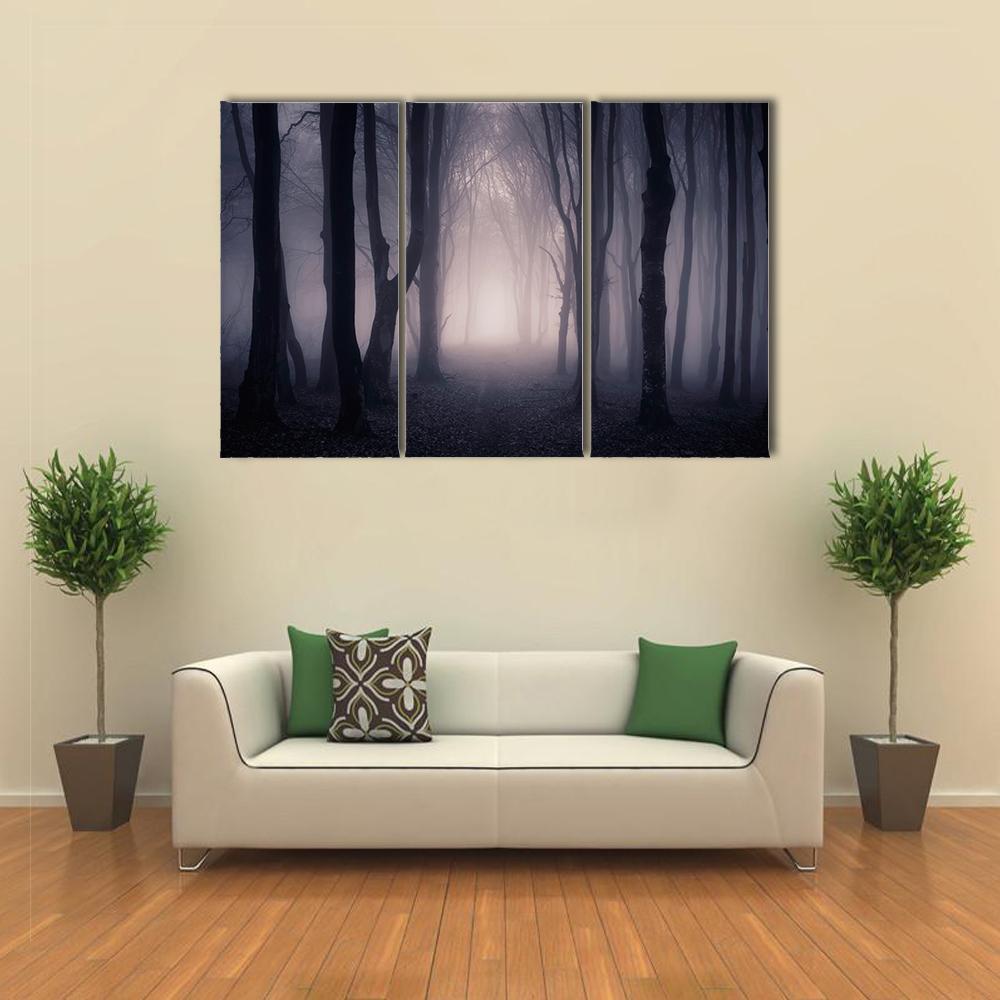 Dark Foggy Forest Path Canvas Wall Art-3 Horizontal-Gallery Wrap-37&quot; x 24&quot;-Tiaracle