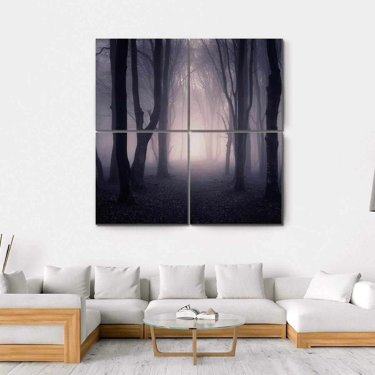 Dark Foggy Forest Path Canvas Wall Art-4 Square-Gallery Wrap-17&quot; x 17&quot;-Tiaracle