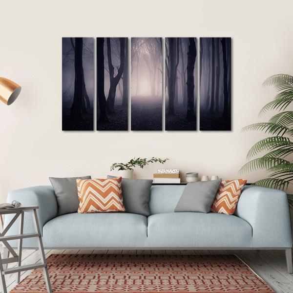 Dark Foggy Forest Path Canvas Wall Art-5 Horizontal-Gallery Wrap-22" x 12"-Tiaracle