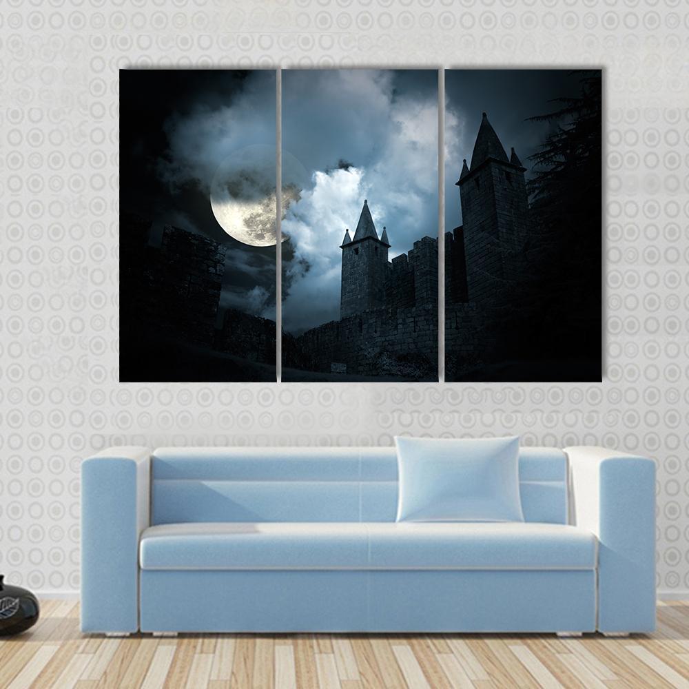 Mysterious Medieval Castle Canvas Wall Art-3 Horizontal-Gallery Wrap-37" x 24"-Tiaracle