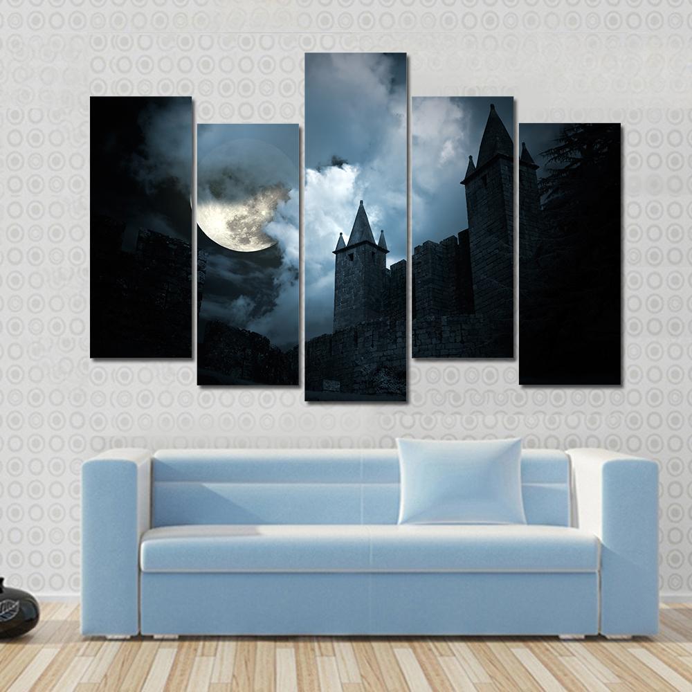 Mysterious Medieval Castle Canvas Wall Art-5 Pop-Gallery Wrap-47" x 32"-Tiaracle
