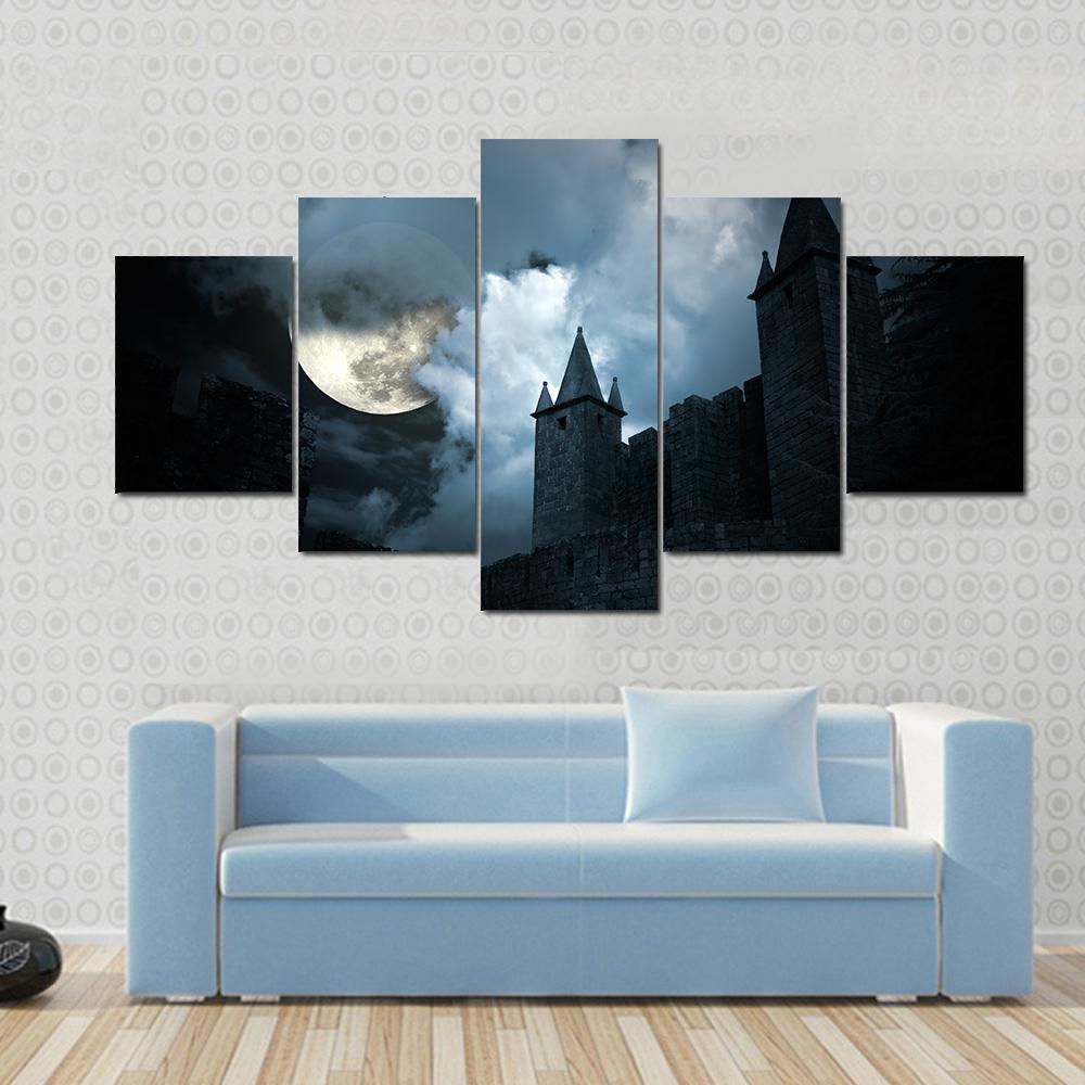 Mysterious Medieval Castle Canvas Wall Art-5 Star-Gallery Wrap-62" x 32"-Tiaracle