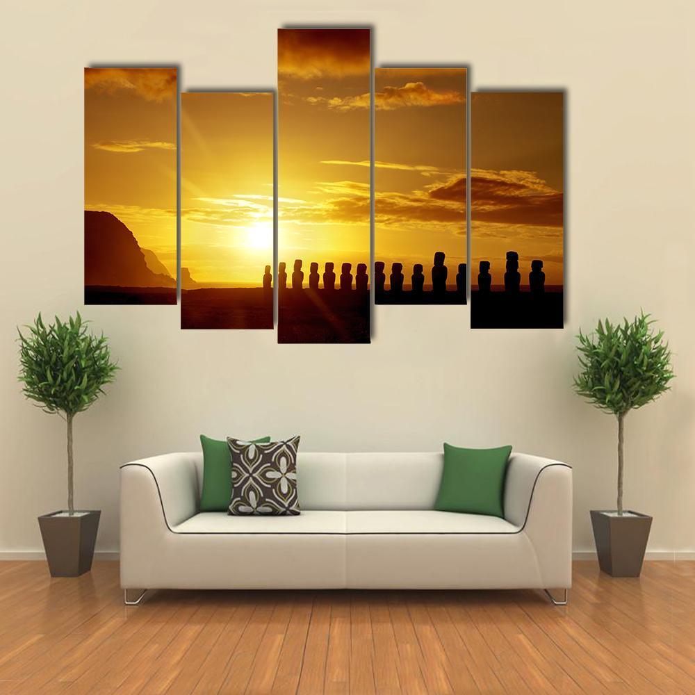 Sunrise At Easter Island Canvas Wall Art-5 Pop-Gallery Wrap-47" x 32"-Tiaracle